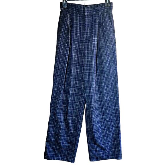 Navy Plaid High Waist Baggy Pant Size 4 - Picture 1 of 3